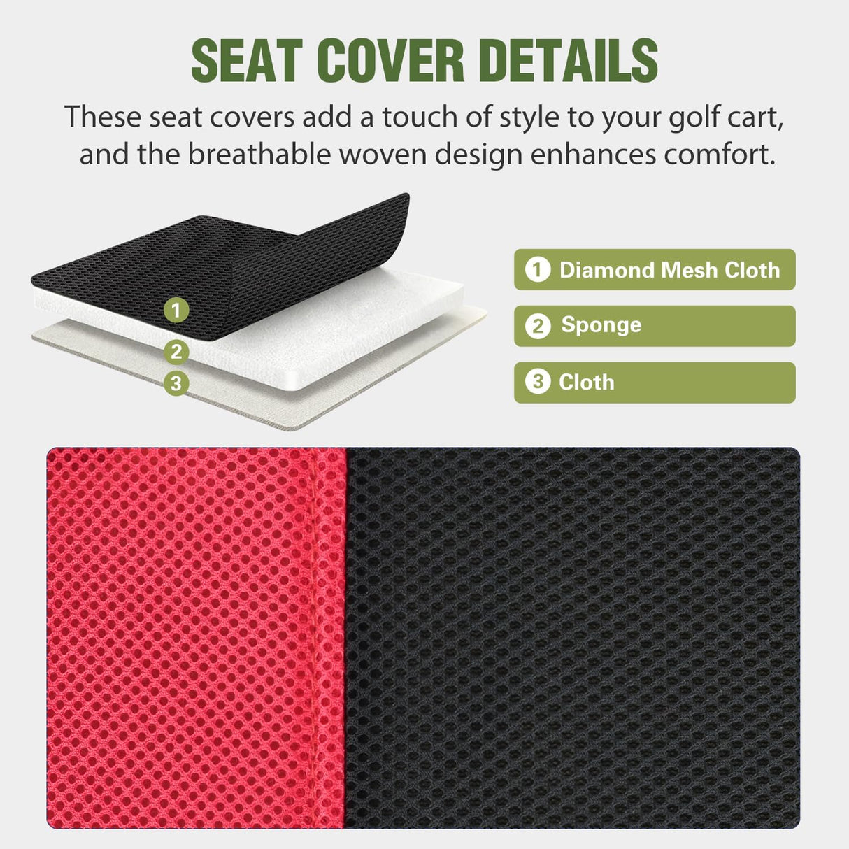 Golf Cart Front Seat Cover 1PC Red Black Yamaha Drive G29 Drive2 | Breathable Sun Scratch Resistant Washable No Staple Fits 2007-2016 Yamaha G29 2017-2026 Drive2 2004-2019 Club Car Precedent
