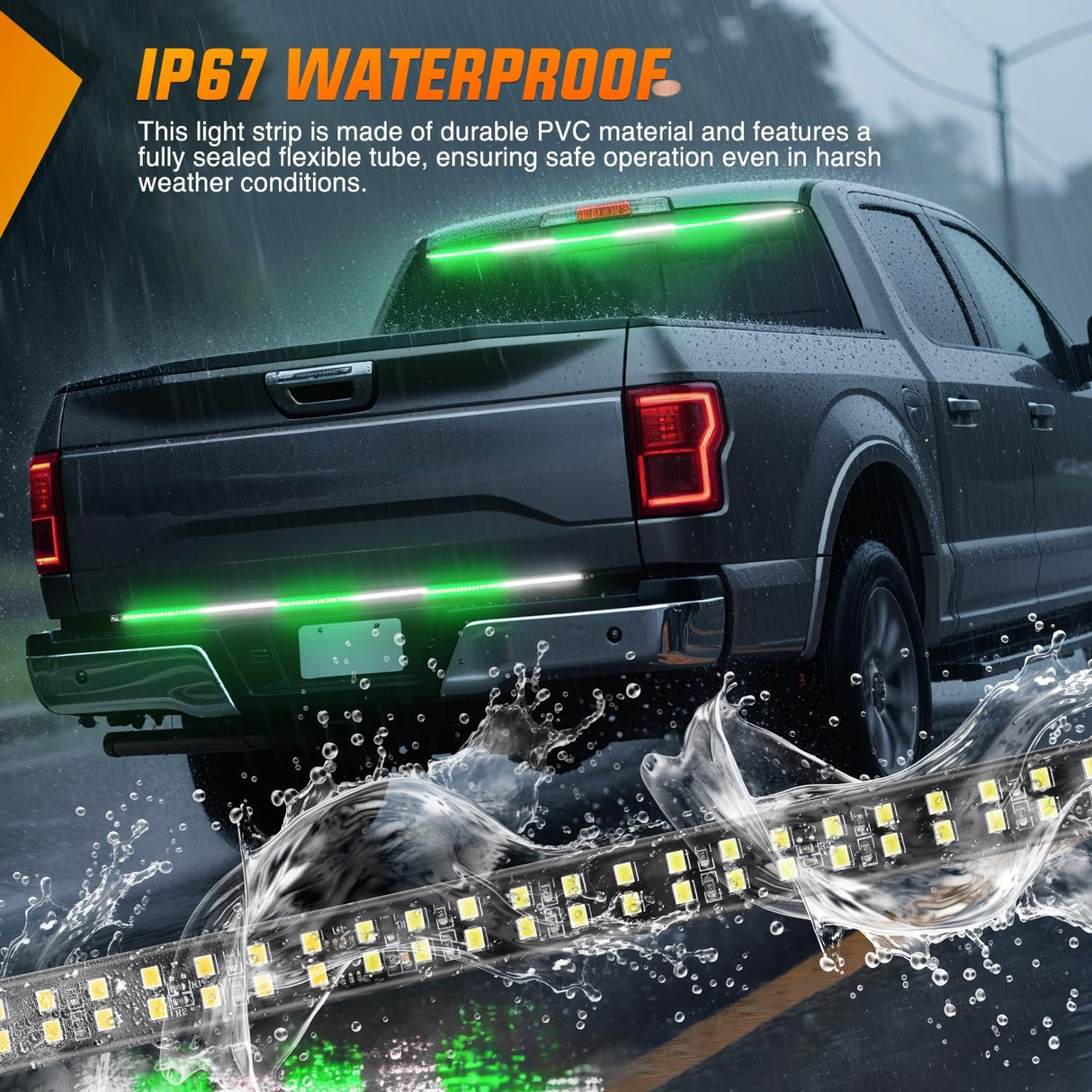 48 Inch Truck Tailgate Strobe Light Strip Tail Emergency Bar Rear Window Warning Lamp Ultra-Bright Double Row 288 LED for Pickup Trailers Construction Vehicles Car SUV, Green White