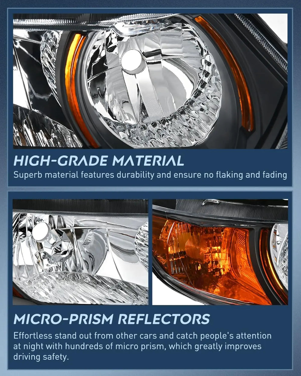 Headlight Assembly Headlight Assembly Black Case Amber Reflector Clear Lens For 2006-2011 Honda Civic 2-Door Coupe (Pair)