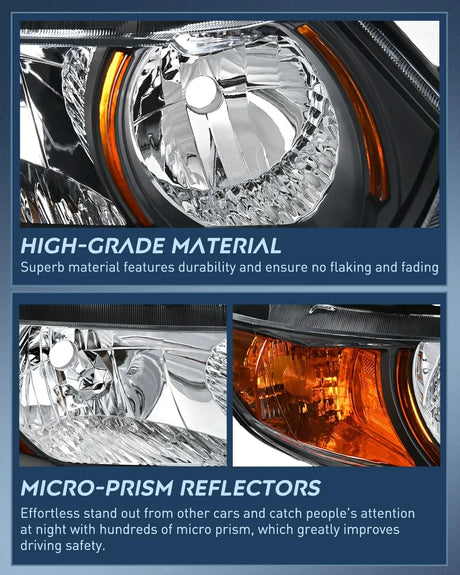 Headlight Assembly Headlight Assembly Black Case Amber Reflector Clear Lens For 2006-2011 Honda Civic 2-Door Coupe (Pair)