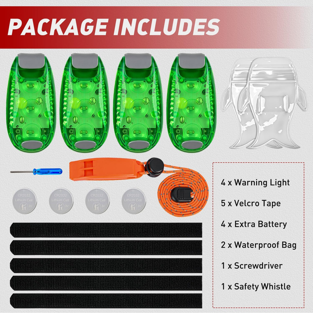 LED Safety Light 4PCS Green Marine Navigation Bike Tail Lights Three Modes Waterproof Reflective Gear Clip On Flash Strobe Indicator Lamp for Night Boating Fishing Cycling Jogging