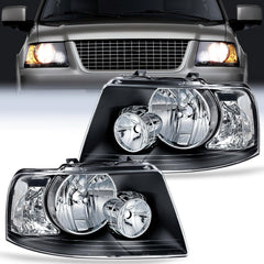 2003-2006 Ford Expedition Headlight Assembly Black Housing Clear Reflector Clear Lens