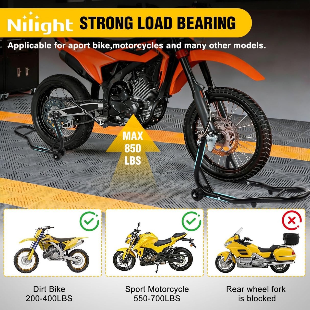 Universal Motorcycle Stand Lift 850lbs Front Rear Combo Stand Lift Stand Front Wheel Fork Stand Rear U+L Fork Swingarm Spool Stand for Most Yamaha Honda Kawasaki Suzuki Motorcycles