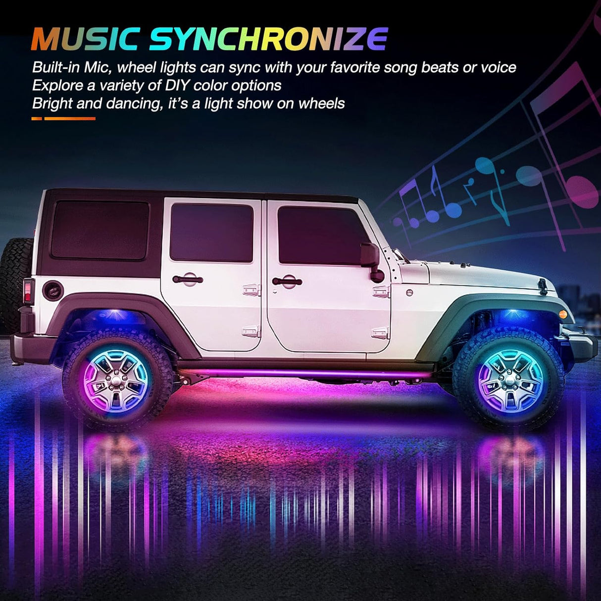 15.5 Inch LED Wheel Ring Lights Single Row RGB APP Remote Control 4Pcs Nilight