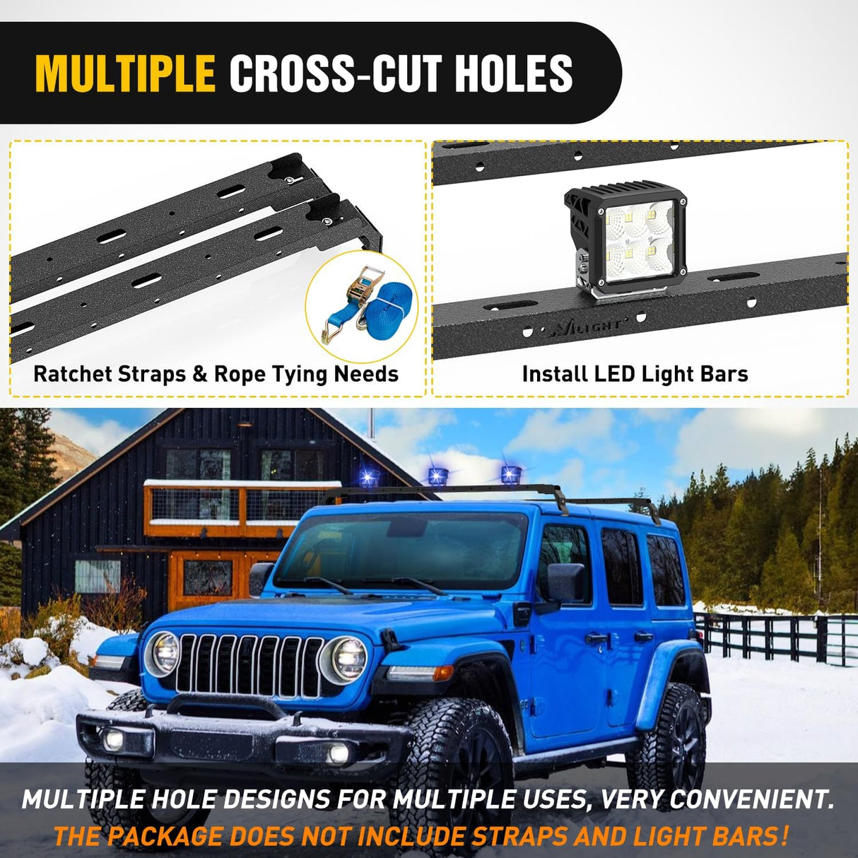 300LBS Roof Rack Cross Bars Compatible with Jeep Wrangler JK JKU 2007-2018 JL JLU 2018-2026 Gladiator JT 2020-2026 Hardtop Models, Adjustable Iron Crossbars for Cargo Carrier Luggage Box Tent