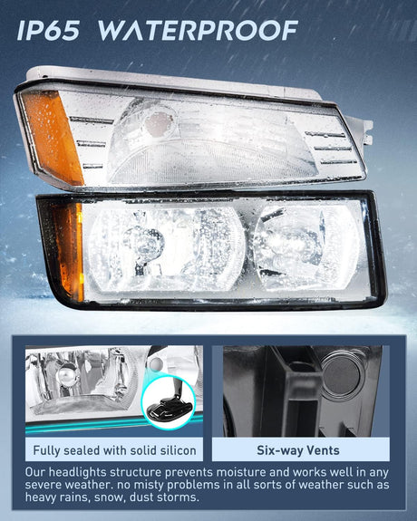 2002-2006 Chevy Avalanche Headlight Assembly Chrome Case Amber Clear Reflector Nilight