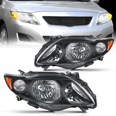 2009 2010 Toyota Corolla XLE/LE/Base Headlight Assembly Black Housing Amber Reflector