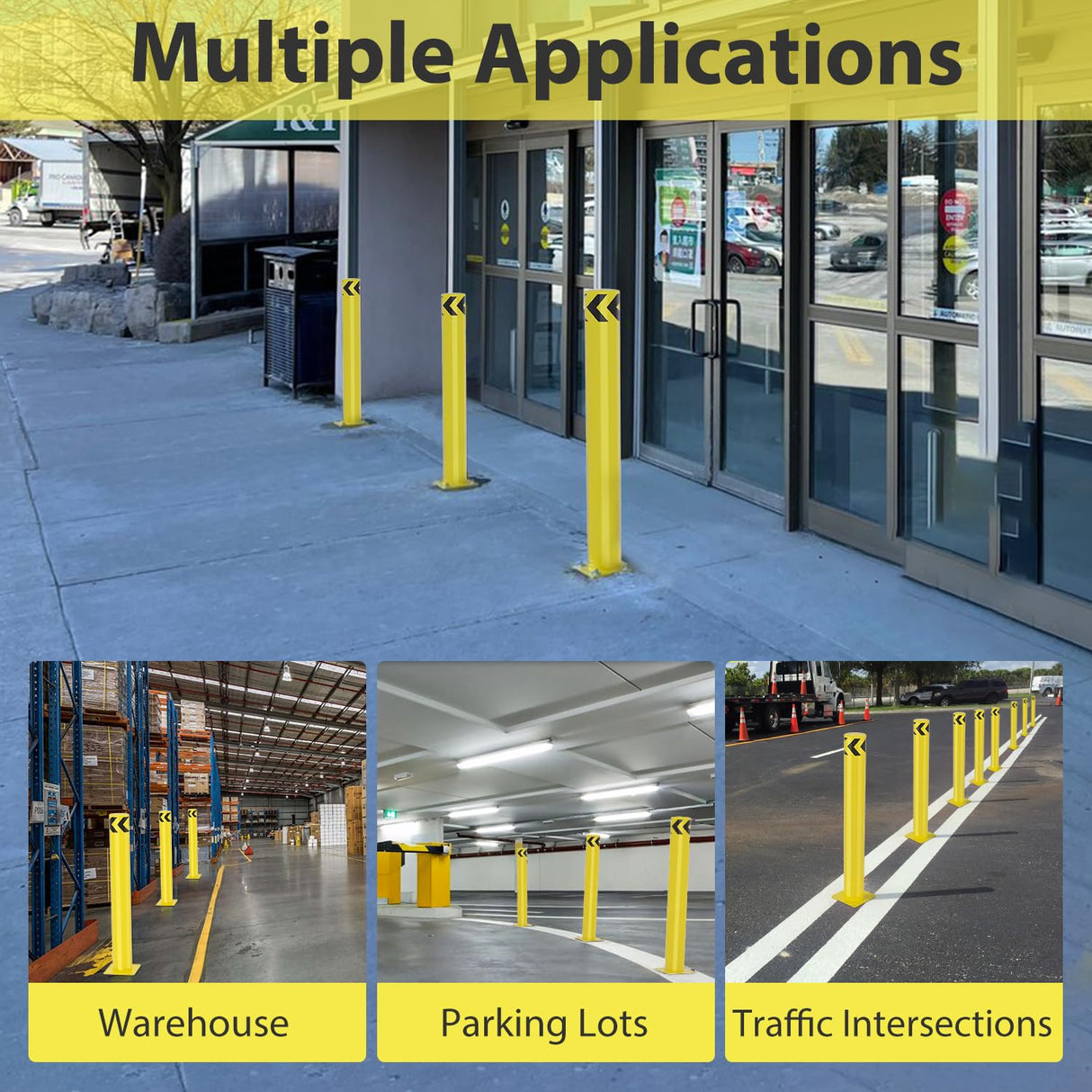 Safety Bollard, 36 inches Height Steel Bollard Post High High Visibility, 1 Pack