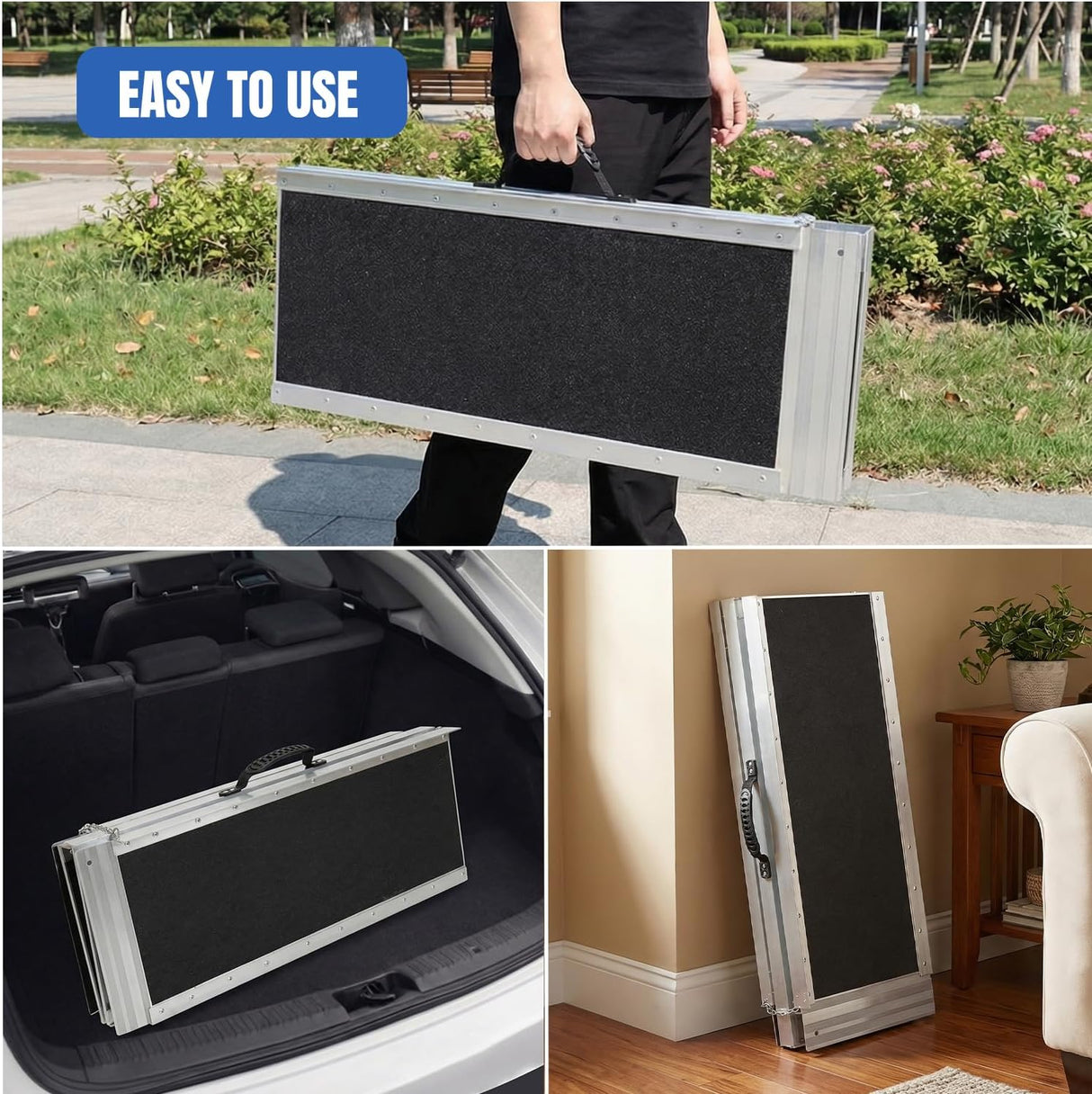 6 Feet Portable Wheelchair Ramp with Quick-Lock Non-Skid Aluminum | Handicap Ramps with Handle Folding Threshold Ramp for Home Steps, Stairs, Doorways, Scooter, Porch, Cart 800LBS Capacity