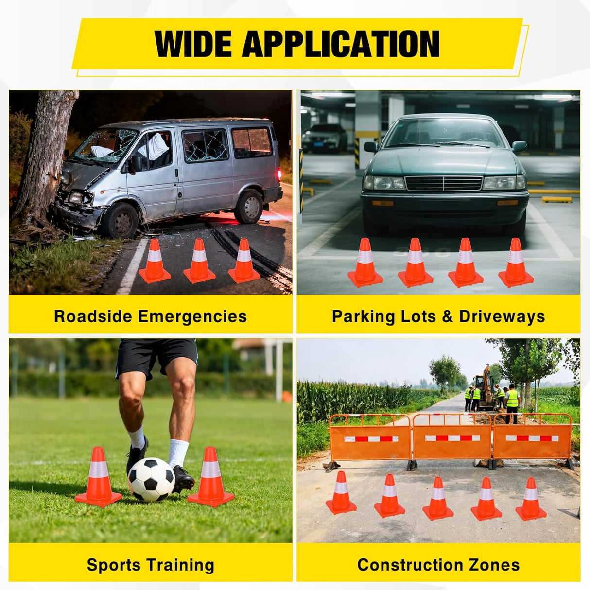 12 inch Traffic Safety Cones, 8 Pack Durable PVC Orange Cones with Reflective Collars for Road Safety, Parking, Construction Work, Sports Training