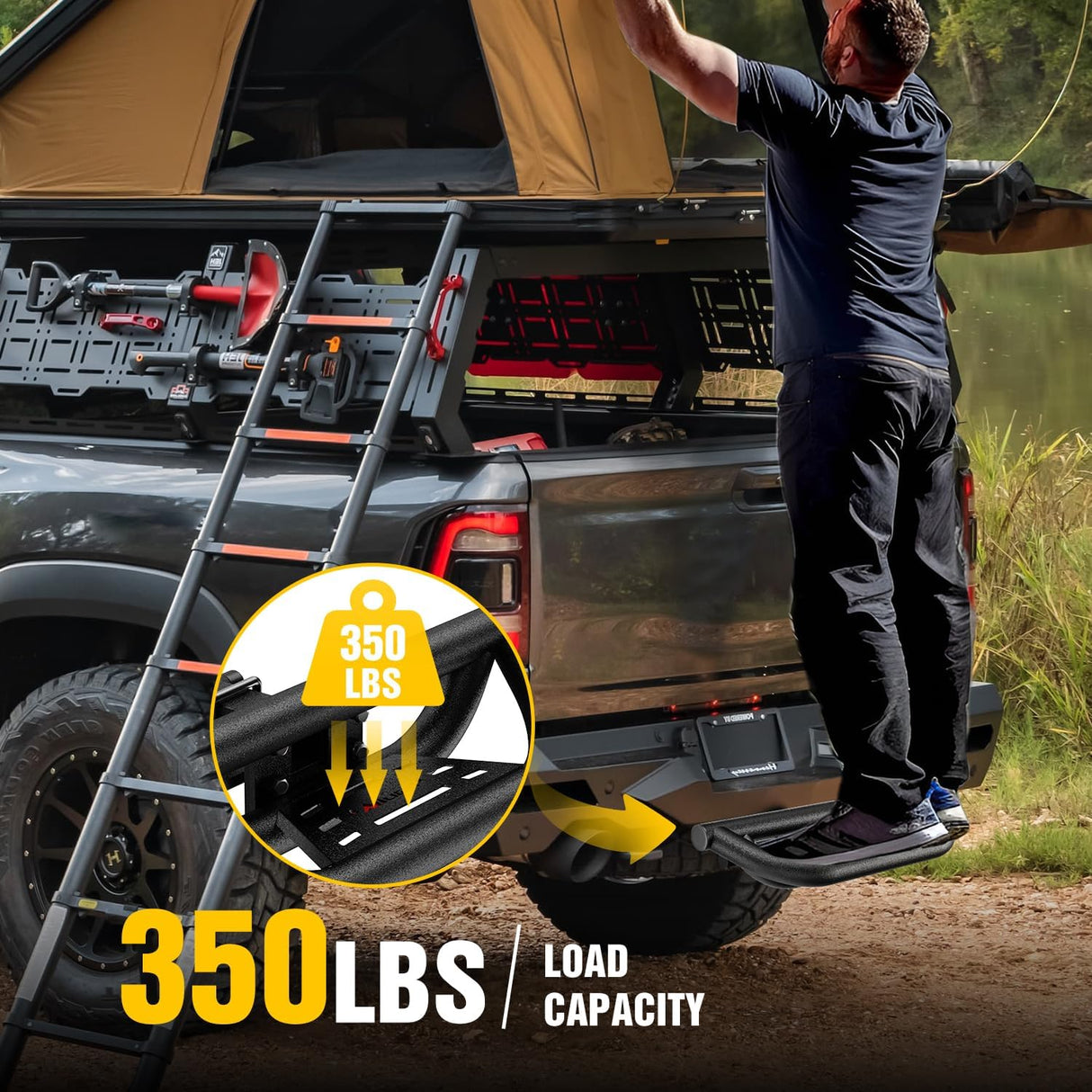 Universal Hitch Step Textured Black Drop Trailer Hitch Step Fit 2 Inch Receiver with Hitch Lock Stabilizer Towing Bar Rear Bumper Guard Rated up to 350 Lbs for Pickups Trucks Vans SUVs ATVs