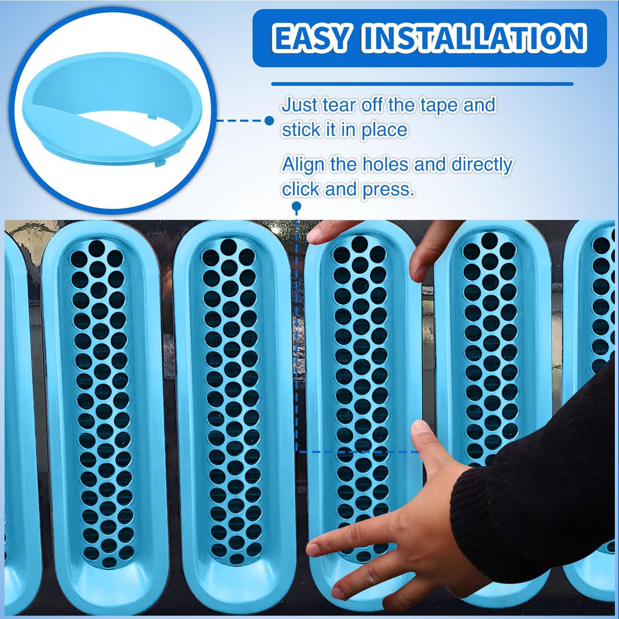 Grill Inserts fit for Jeep Wrangler Front Grille Mesh Inserts & Headlight Cover Set for JK JKU Unlimited Sports Sahara Freedom Rubicon 2007-2018 Clip-in Trim Exterior Accessories Blue 9 Pcs