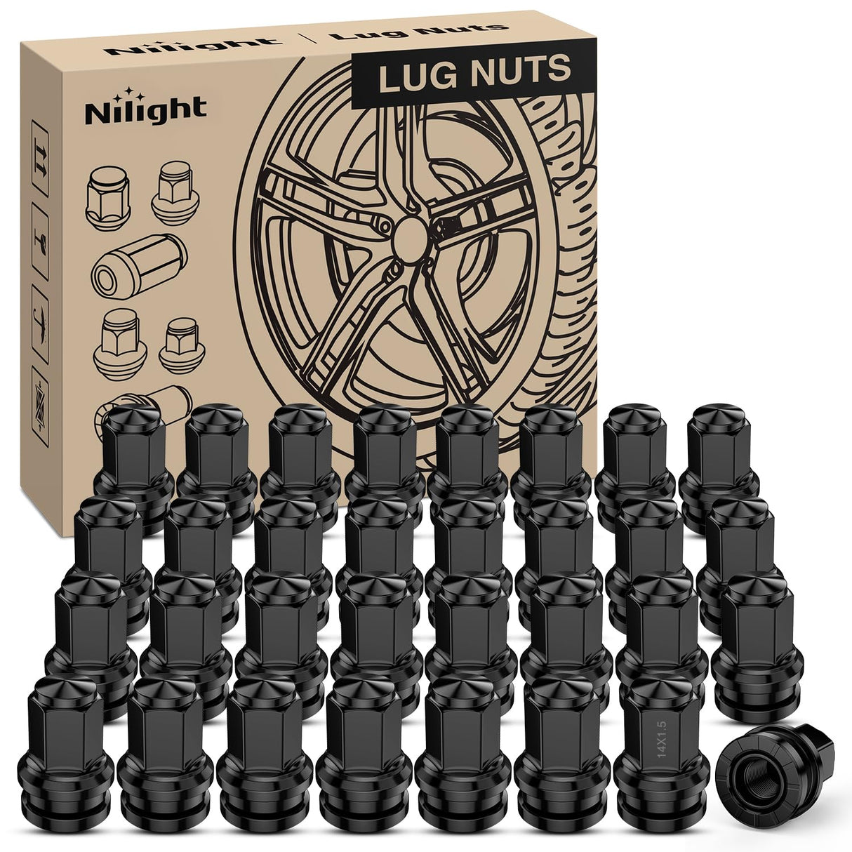 32PCS M14x1.5 Lug Nuts Compatible with 2017-2025 Ford F250/F350 | Closed End Mag Seat One-Piece Solid Black Steel OEM Factory Wheel Nuts Replace