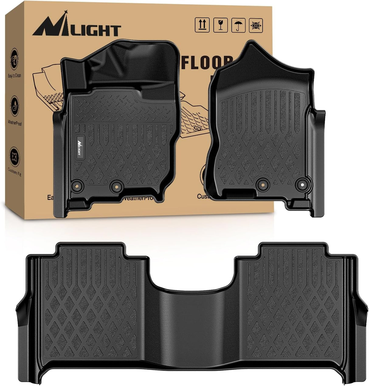 TPE Floor Mats for Nissan Titan 2017-2021 / TitanXD Crew Cab 2016 2017 2018 2019 2020 All Weather Custom Fit Heavy Duty Floor Liners