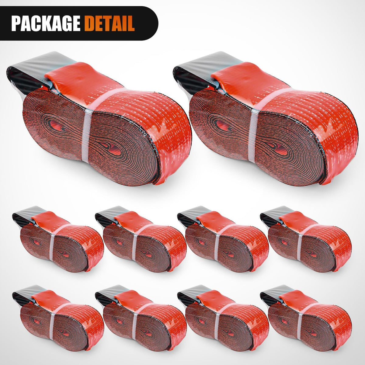Truck Straps 4 Inch x 30' Heavy Duty Tie Down with Flat Hooks | 16800LBS Break Strength & 5400LBS WLL for Flatbed Trailer Cargo Control Recovery Tree Saver 10 Pack Red