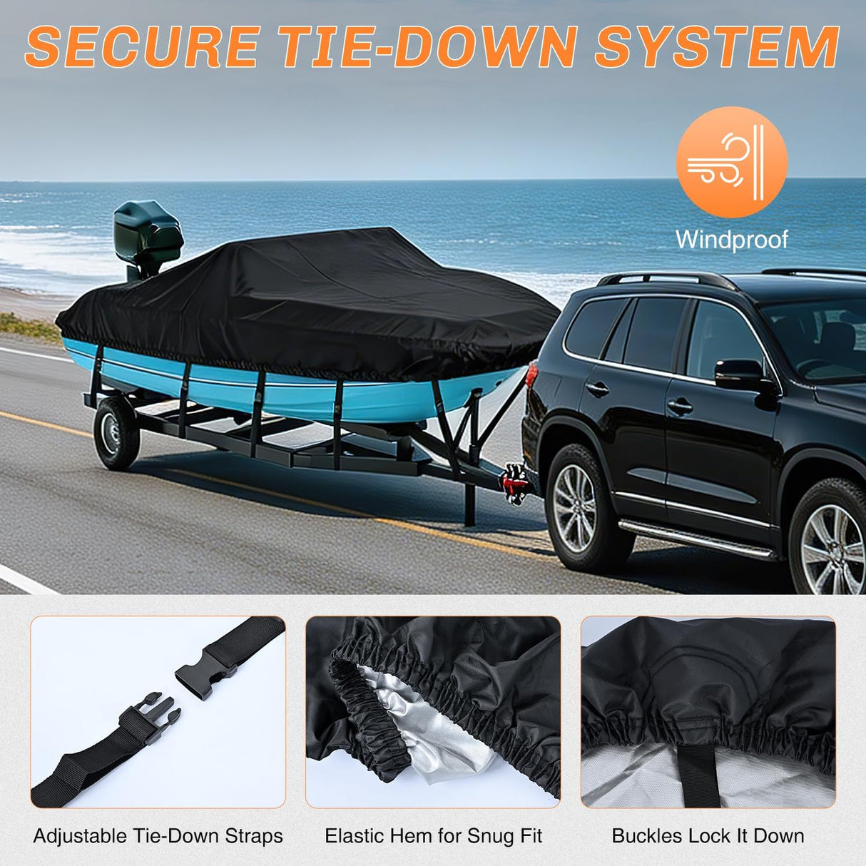 800D Heavy Duty Boat Cover 20ft-22ft, Waterproof Trailerable Cover | Fits 20ft-22ft boats with beam width up to 102in (Narrow Jon Boats & Fishing Boats), Marine Grade All-Weather Shield