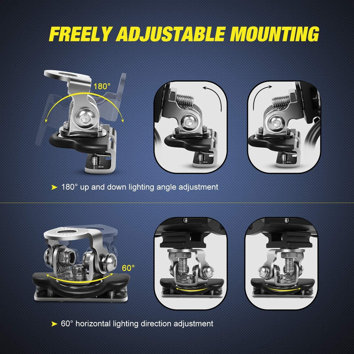 4 Inch 60W Triple Row Spot Flood LED Pods (Pair) W/ Pillar Hood Bracket Clamp Holder | 16AWG Wire 3Pin Switch Nilight