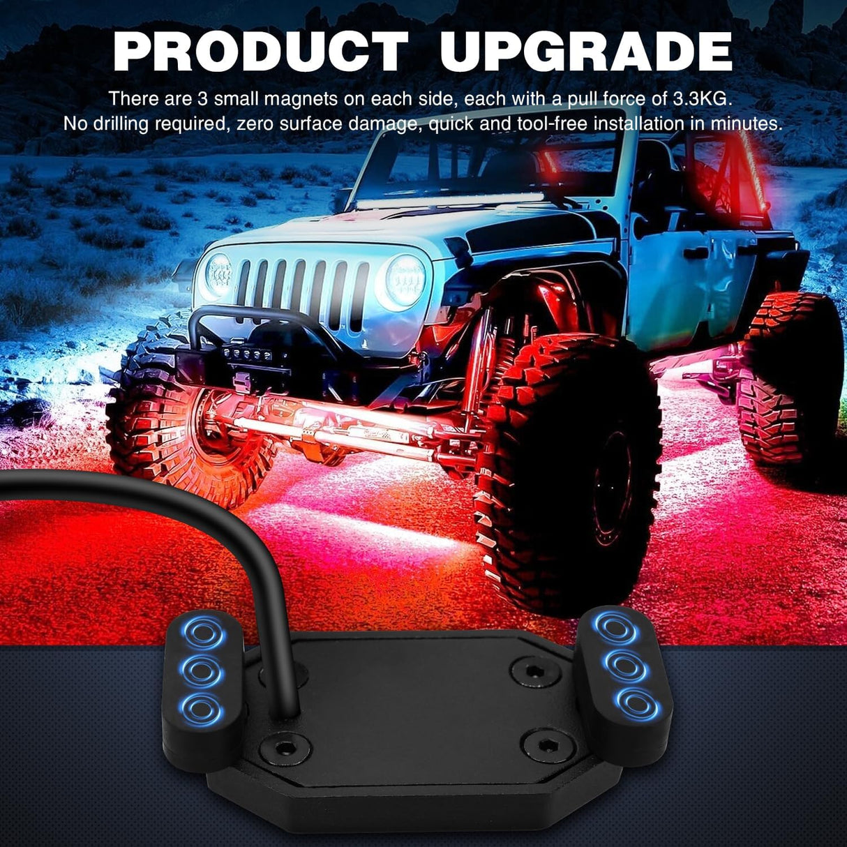 RGB LED Rock Lights Kit 8PCS Bluetooth App Control Multicolor | Magnetic Base Underglow Neon Light Pods IP68 Waterproof Flashing Music Mode for Truck ATV UTV RZR SUV