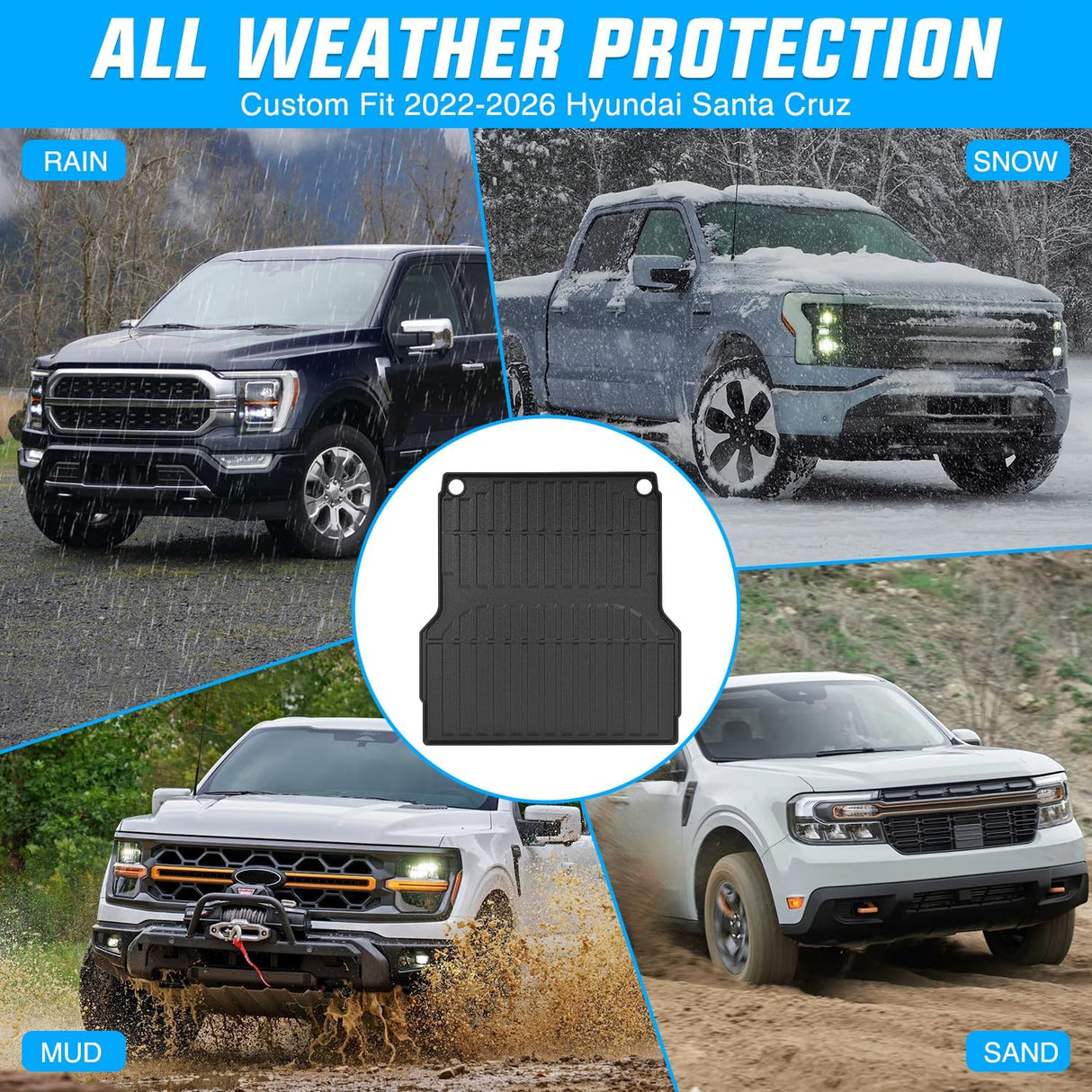 Truck Bed Mat 4.3 FT for 22-25 Hyundai Santa Cruz, TPE Heavy-Duty Pick-up Bed Liner for Hyundai Santa Cruz 2022 2023 2024 2025, Anti-Slip Texture, All Weather Protection