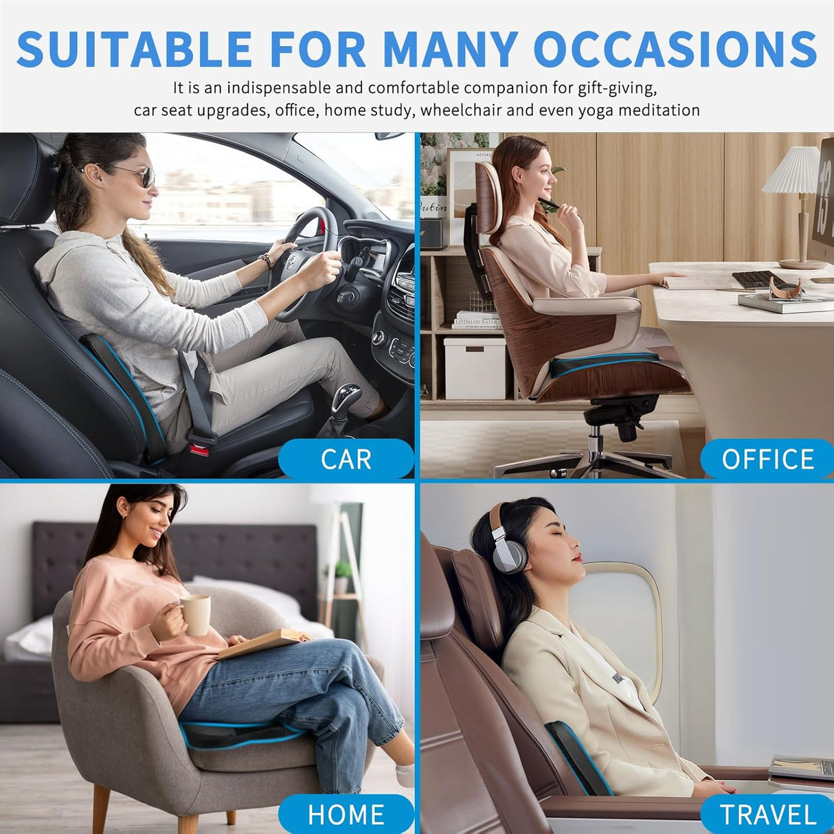 Car Seat Cushion Black Leather Breathable Mesh Splicing Cushion Memory Foam Suitable for Daily Life Driving Relieves Sciatica and Tialbone Pain Improves Drive Visibility
