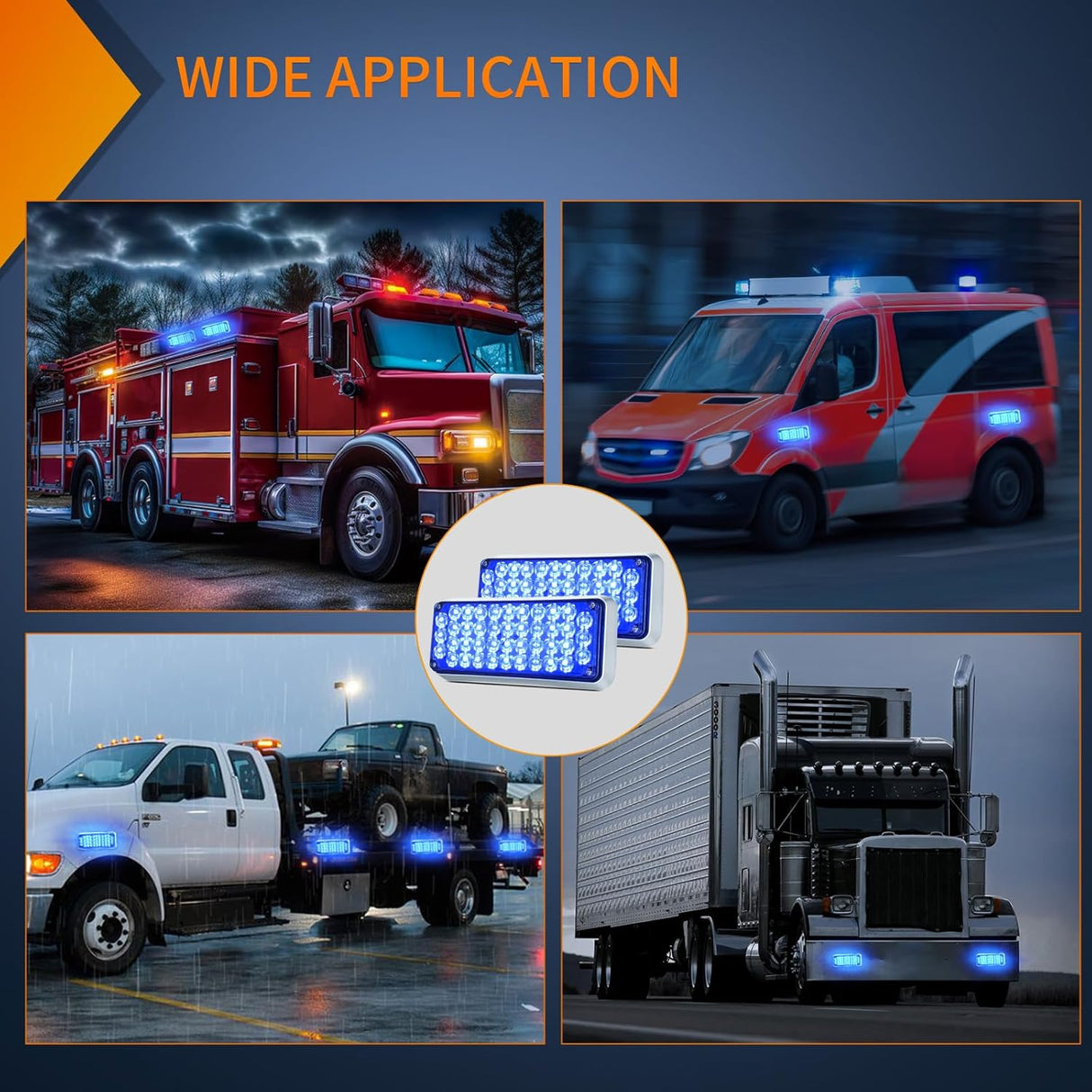 2PCS Blue Strobe Wireless Magnetic Lights Portable Warning Hazard Light Surface Mount Waterproof 5 Patterns for 12V 24V Off Road Eergency Vehicles