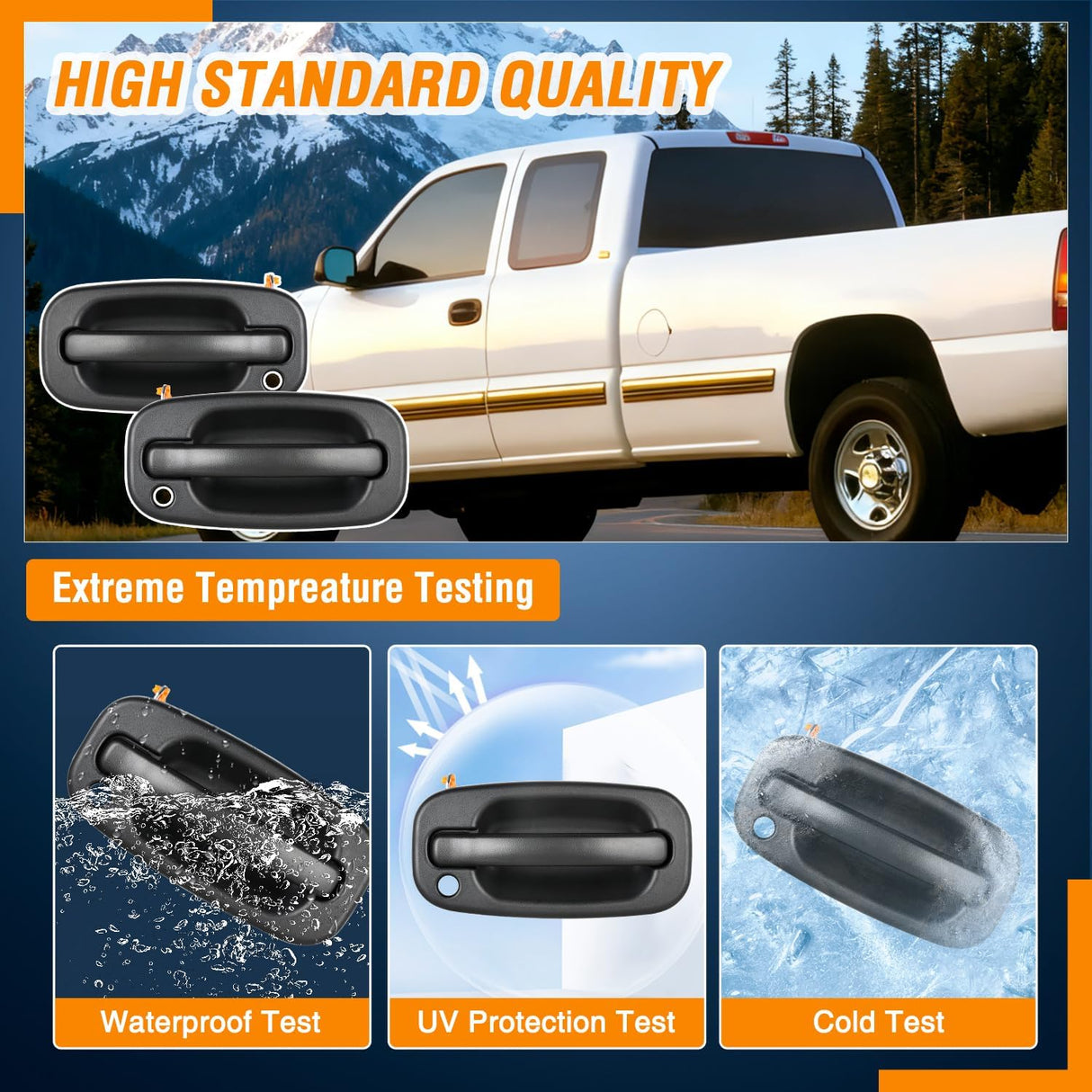 Exterior Front Left Right Car Door Handle with Keyhole Fit for 1999 00 01 02 03 04 05 06 07 Cadillac Escalade Chevy Avalanche Silverado Tahoe GMC Sierra Yukon Denali Replaces#15034985,15034986