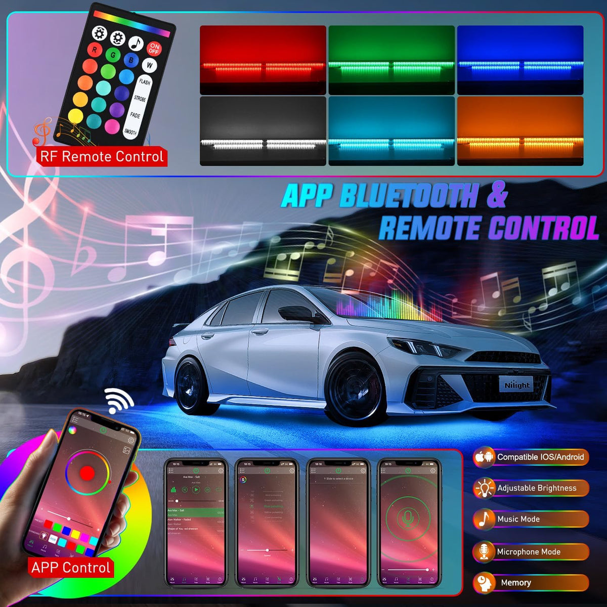 4PCS Aluminum RGBW LED Underglow Strip Lights with APP & Remote | 396 LEDs Door Assist Multi Color DIY Sound Active Function Music Mode Underbody Light Strips for Car Truck RV
