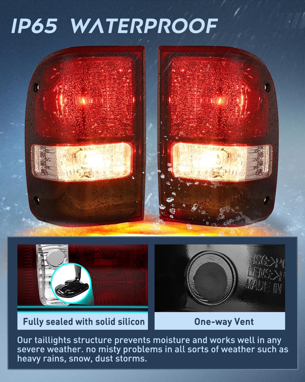 Taillight Assembly Compatible with 2001 2002 2003 2004 2005 2006 2007 2008 2009 2010 2011 Ford Ranger without STX Model Rear Lamp OE Style Driver and Passenger Side Dark Red Lens