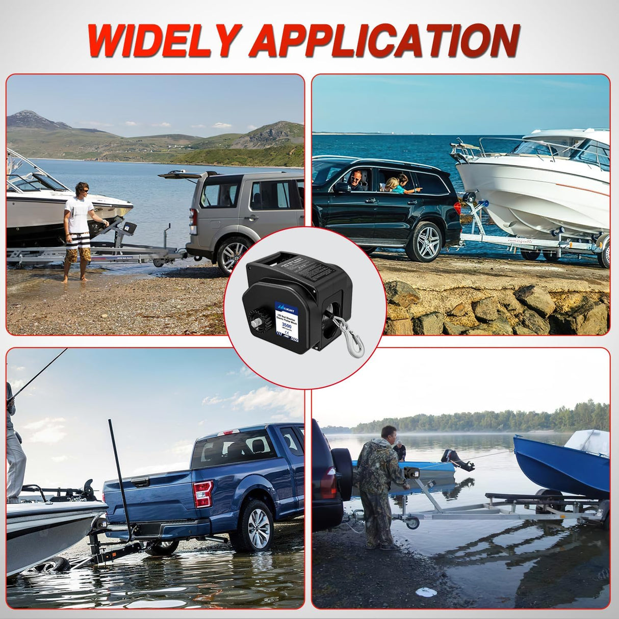 Boat Trailer Winch 3500 lbs Portable Electric Boat Winches 12 V DC Marine Winch with Remote Control and Hand Crank Power-in Freewheel Operation Waterproof Reversible Winch for Boat Trailer