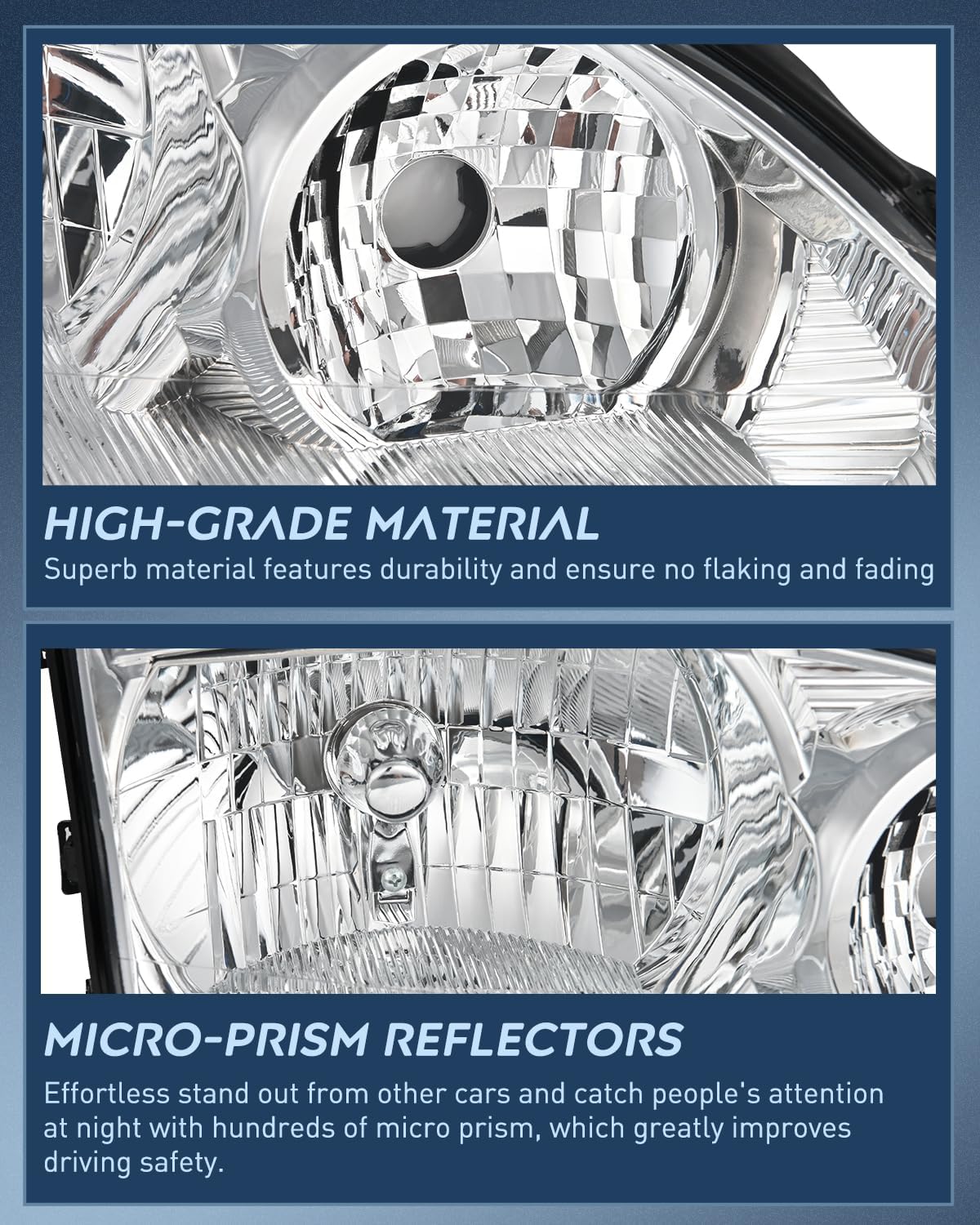 2005-2007 Ford Focus Headlight Assembly Chrome Housing Clear Reflector Clear Lens Nilight