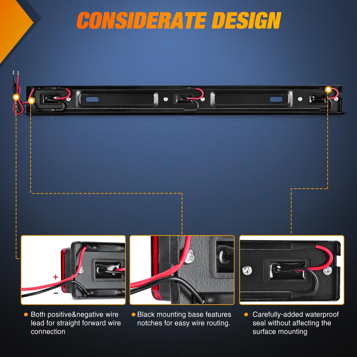 Trailer Light 9 LED Marker Tail Trailer Light Bar 14.2Inch 2 PCS Amber Clearance Identification Running Mark ID Rear Stainless Steel Bracket for 12V Pickup Truck RV Boat