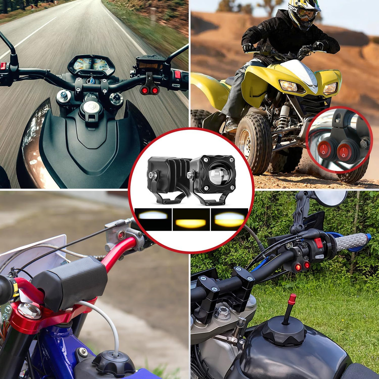 Motorcycle 7/8 Inch (22mm) Handlebar Switch Plug and Play 12V Waterproof On Off Push Button Dual Control for ATV UTV Driving Light Bar