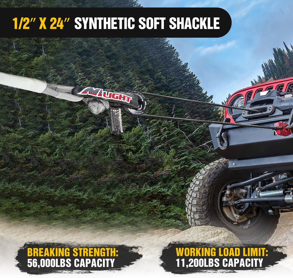 2PCS Synthetic Soft Shackles 1/2 Inch x 24 Inch 56,000 LBS Breaking Strength with Extra Sleeves Heavy Duty Recovery Rope for Sailing SUV Off-Road Towing ATV UTV Trucks 4x4 (Gray)