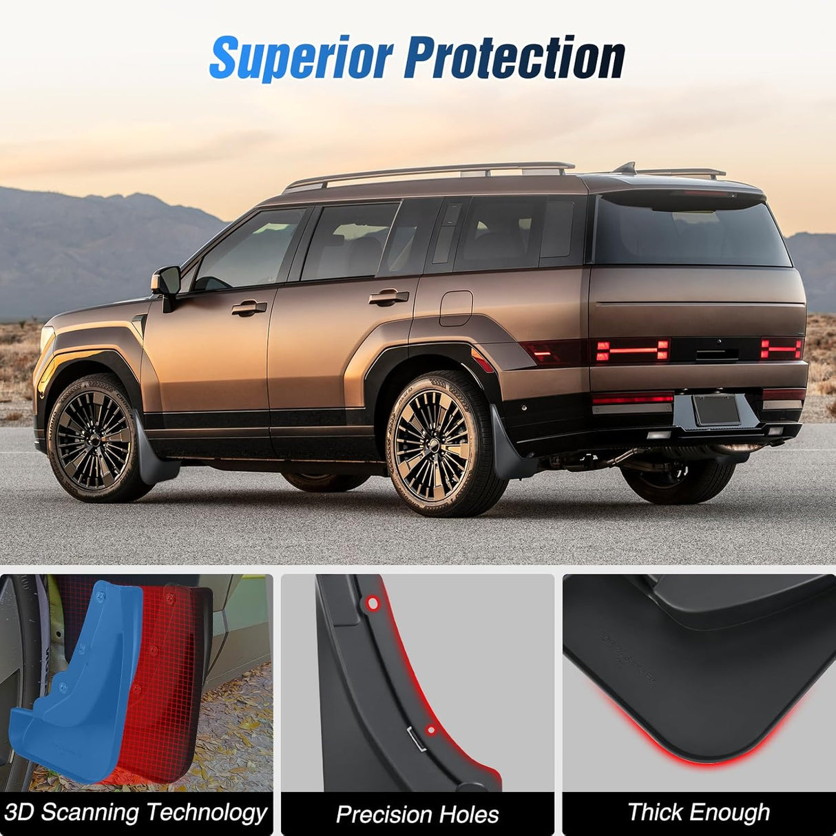 Fender Mud Flaps for Hyundai Santa Fe 2024 2025, No Drilling Precision Fit Exterior Accessories Heavy-Duty Splash Guards Protection, Front & Rear Set