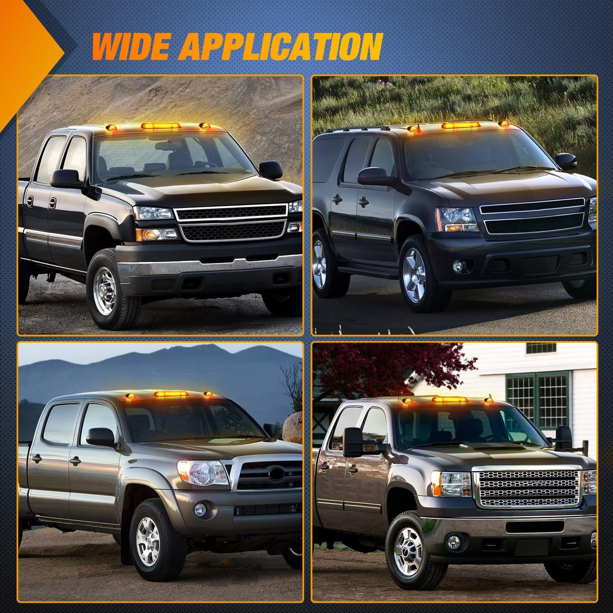 LED Cab Marker Lights 3 PCS Roof Running Light LED Smoke Lens Amber Cab Clearance Light Compatible with 2002-2007 Chevy Silverado GMC Sierra 1500 1500HD 2500 2500HD 3500