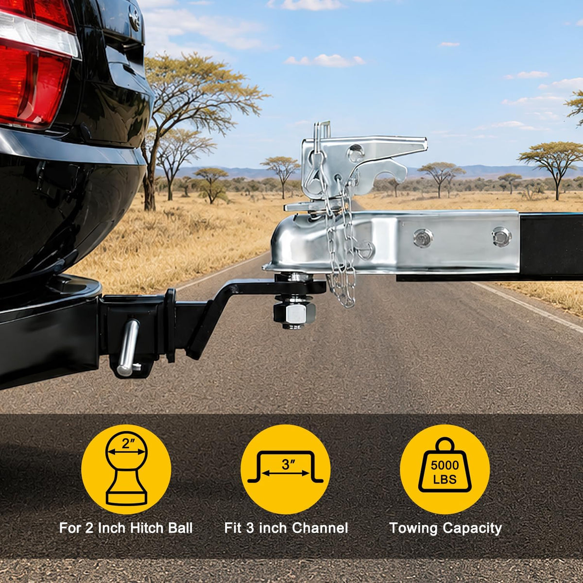2 Inch Trailer Coupler Repair Kit with Chain 5000 lb Capacity Fit for Nilight Straight Trailer Coupler 3 Inch Channels