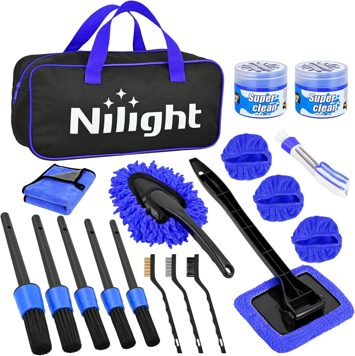 15PCS Car Detailing Kit Auto Cleaning Tools Wash Set with Storage Carry Bag Beginners Easy to Use for Interior Exterior Car Care Clean Windshield Dashboard Seat Air Vents Wheels Tires, Blue