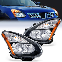 2008-2013 Nissan Rogue 2014 2015 Select Headlight Assembly Black Housing Amber Reflector Upgraded Clear Lens
