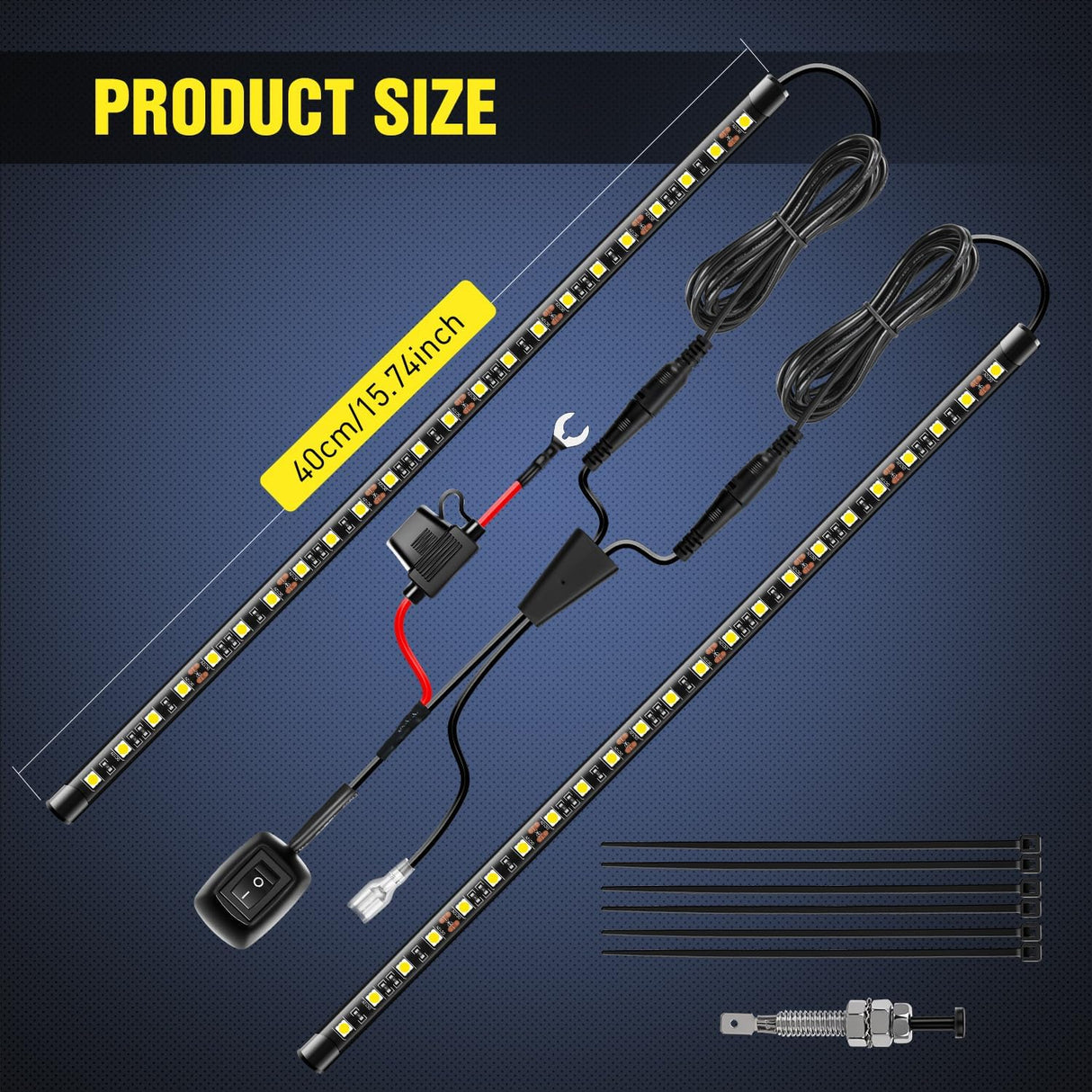2pcs Under Hood Light Strip 42LED Waterproof Underhood Work Light with On/Off Switch Blade Fuse Engine Bay Repair Light White 12V for Car Truck SUV