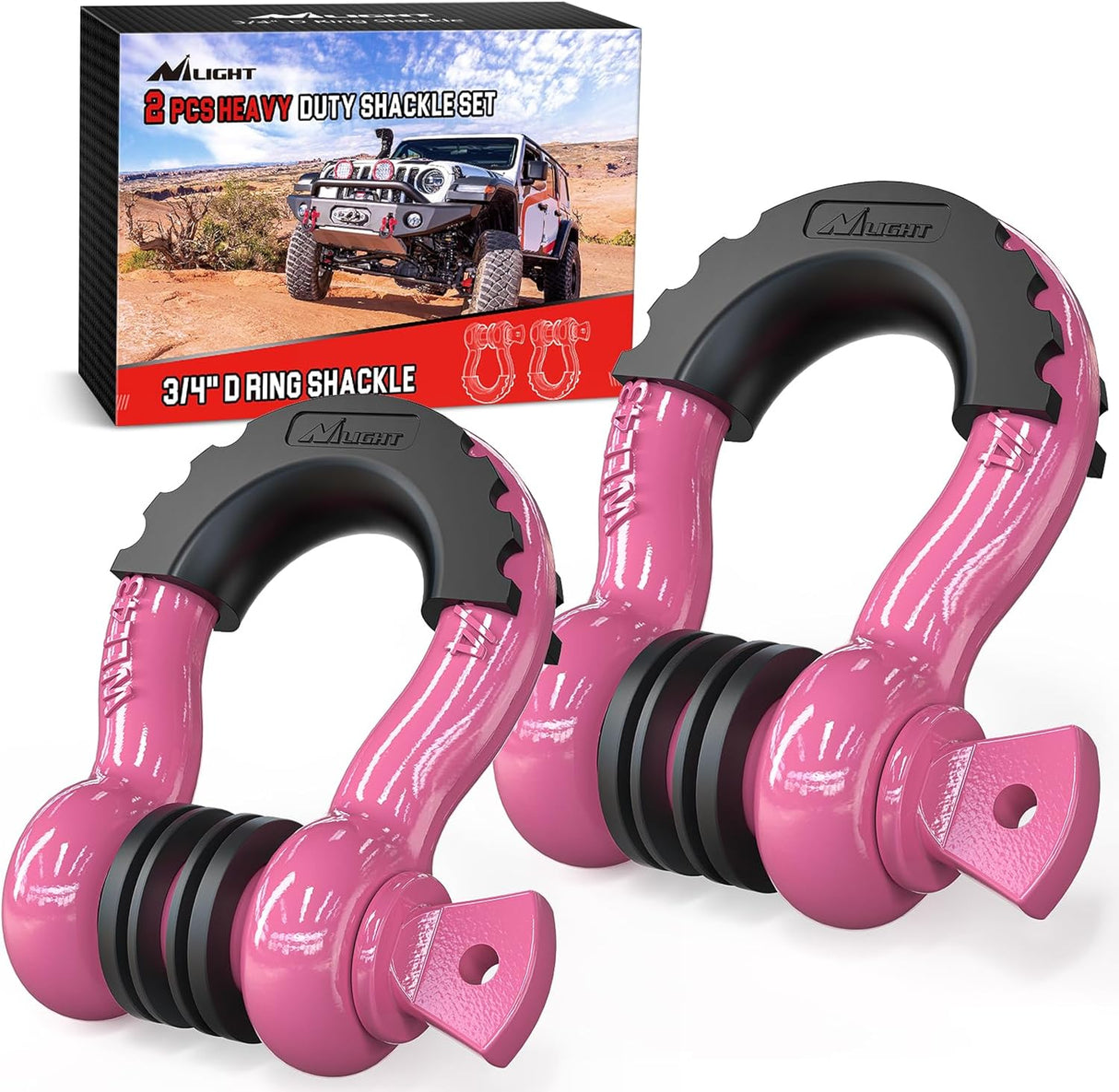 2 Pack 3/4 Inch D-Ring Shackle with 7/8 Inch Screw Pin 41,887lbs Break Strength, Heavy Duty Off Road Recovery Shackle with Isolators Washers for Use with Tow Strap, Winch, Off-Road Jeep Truck Vehicle