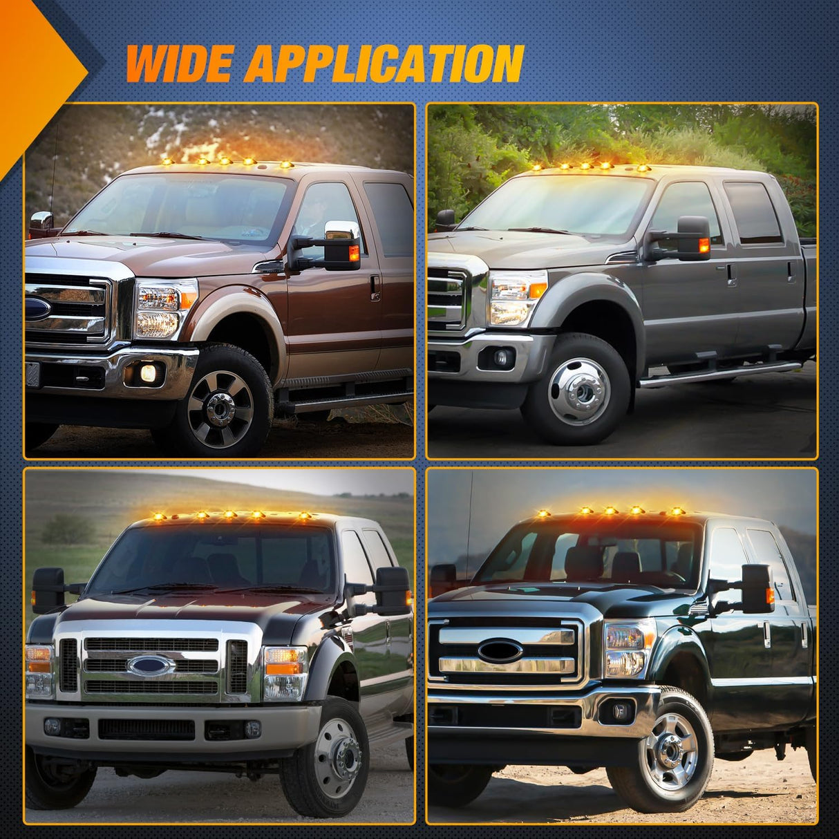 LED Cab Marker Lights 5 PCS 16 LED Smoke Lens Amber Clearance Roof Running Light Compatible with 1999-2016 Ford E150 E250 E350 E450 E550 F150 F250 F350 F450 F550 Super duty