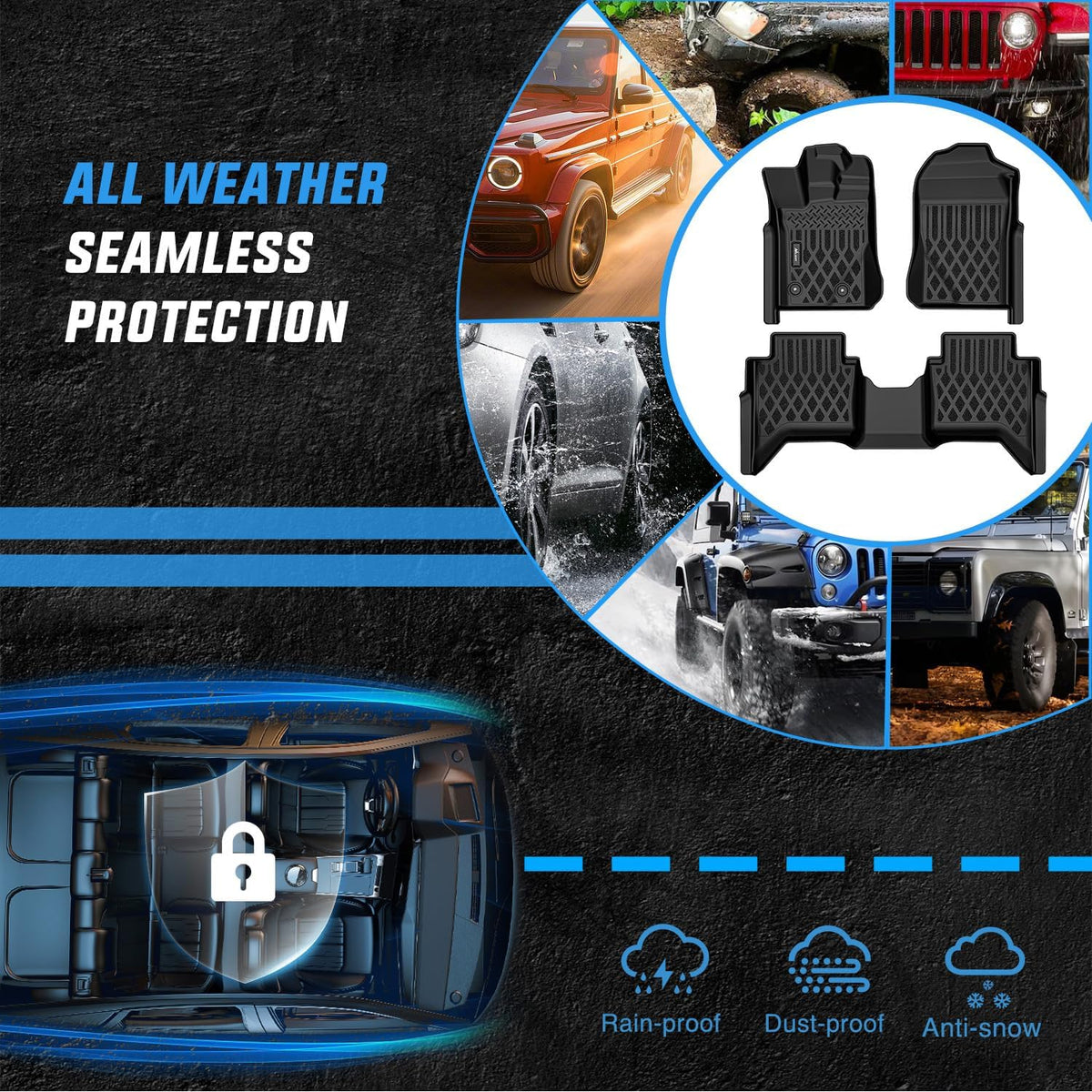 TPE Floor Mats for Ford Ranger SuperCrew Cab 2024 2025 2026 | All Weather Custom Fit Heavy Duty Floor Liners