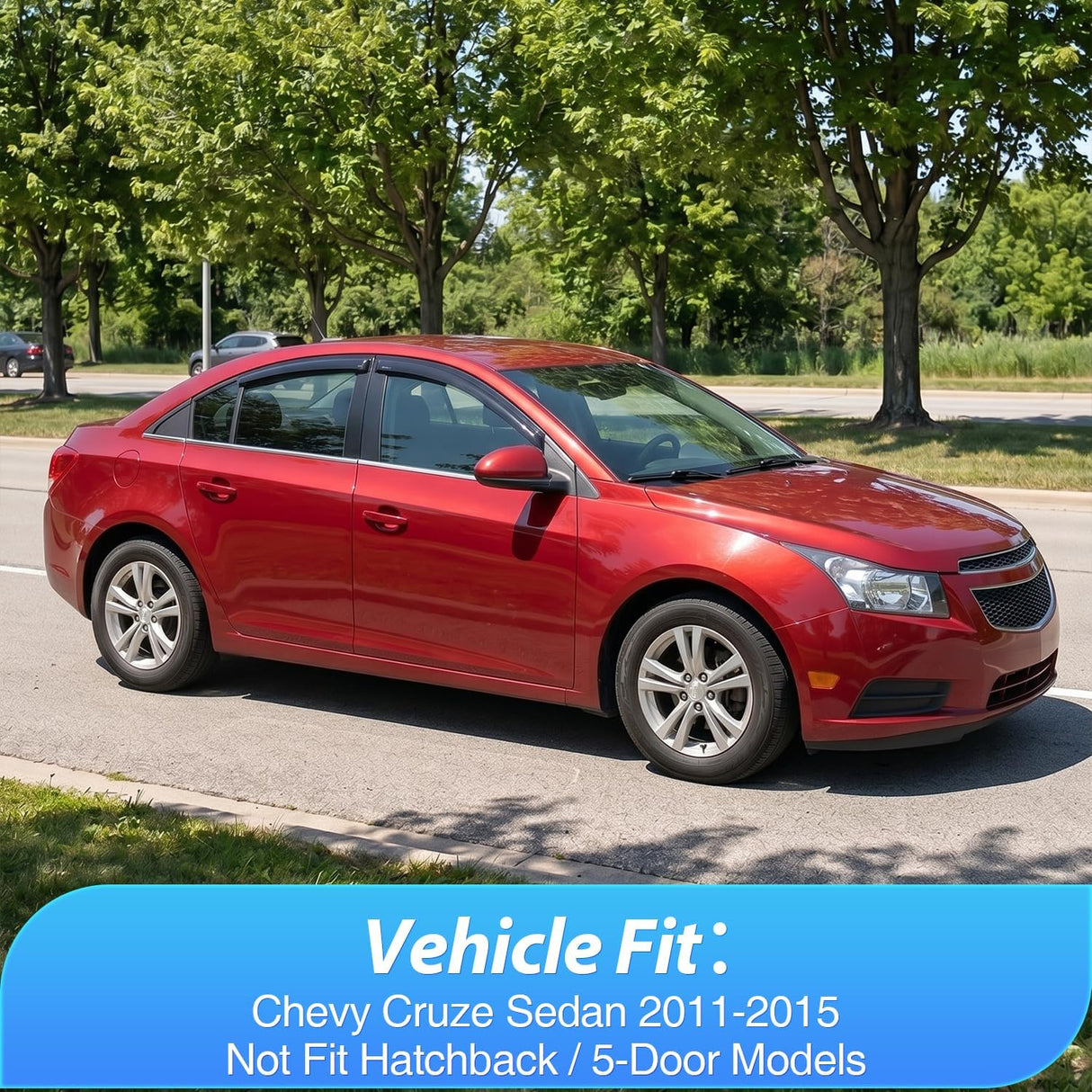Tape-On Window Visors for Chevy Cruze Sedan 2011-2015, Rain Guards Wind Deflectors Vent Shades, Smoke Sun Rain Guard, 4PCS