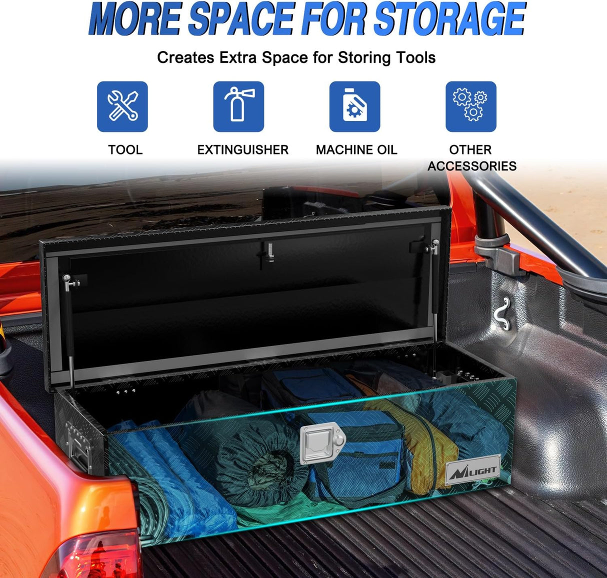 39 Inch Truck Tool Box Heavy Duty Aluminum Stripes Plated Pick Up Truck Bed Toolboxes 39 Inchx13 Inchx10 Inch Waterproof Storage Organizer for Bed of Truck RV Trailer with Side Handle Lock Keys, Black