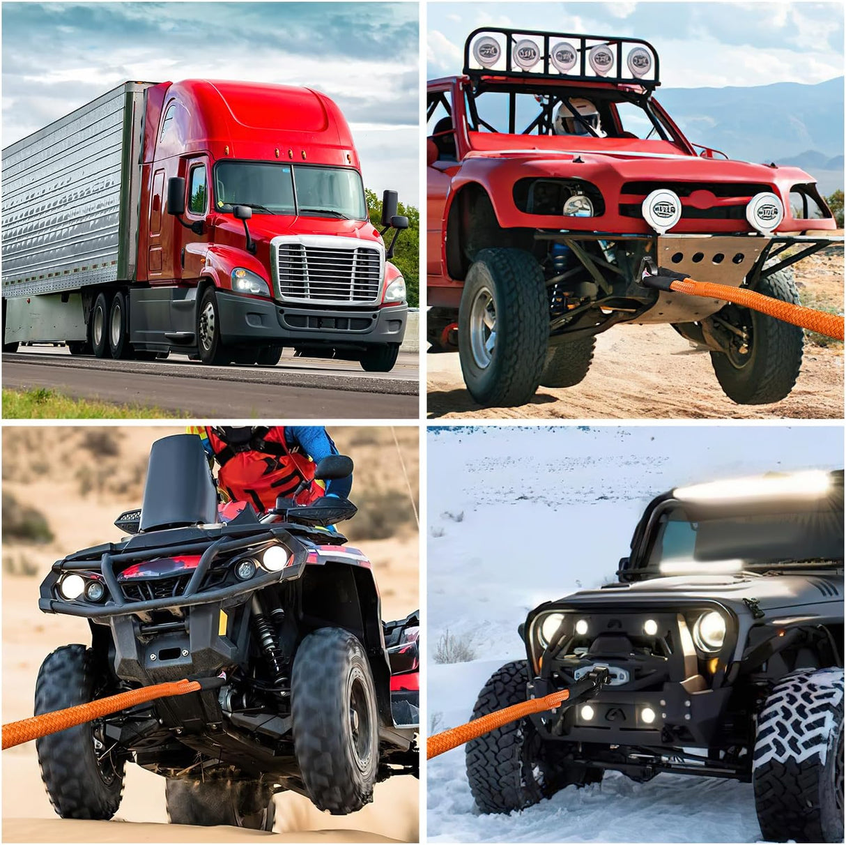 Kinetic Recovery Rope 48000 LBS 1-1/8in x 30ft Snatch Strap Heavy Duty Offroad Towing Starp Kit Vehicle Recovery kit for UTV ATV SUV Truck Car Jeep Tractor