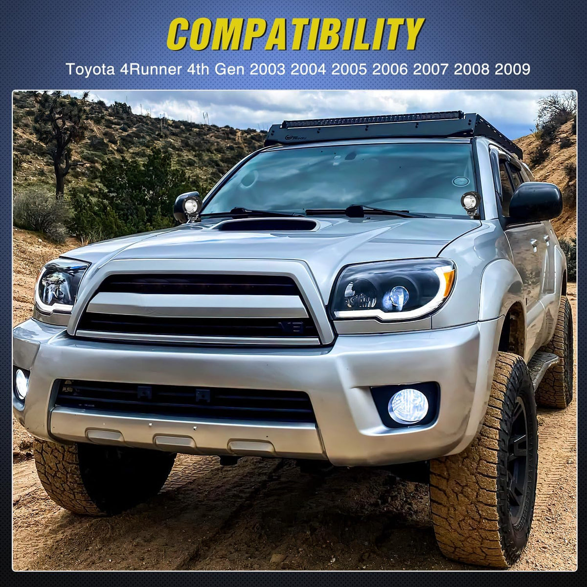 Ditch Light Brackets Hood Hinges Mount Bracket Kit for Auxiliary Offroad LED Pods Work Lighting Compatible with Toyota 4Runner 4th Gen 2003 2004 2005 2006 2007 2008 2009