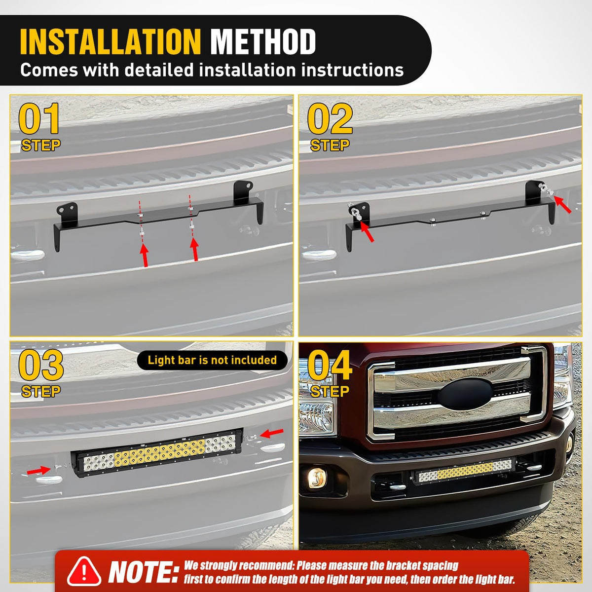Front Lower Hidden Bumper Mounting Brackets for 20-22inch Straight LED Light Bar Compatible with 2011-2016 Ford F250 F350 F450