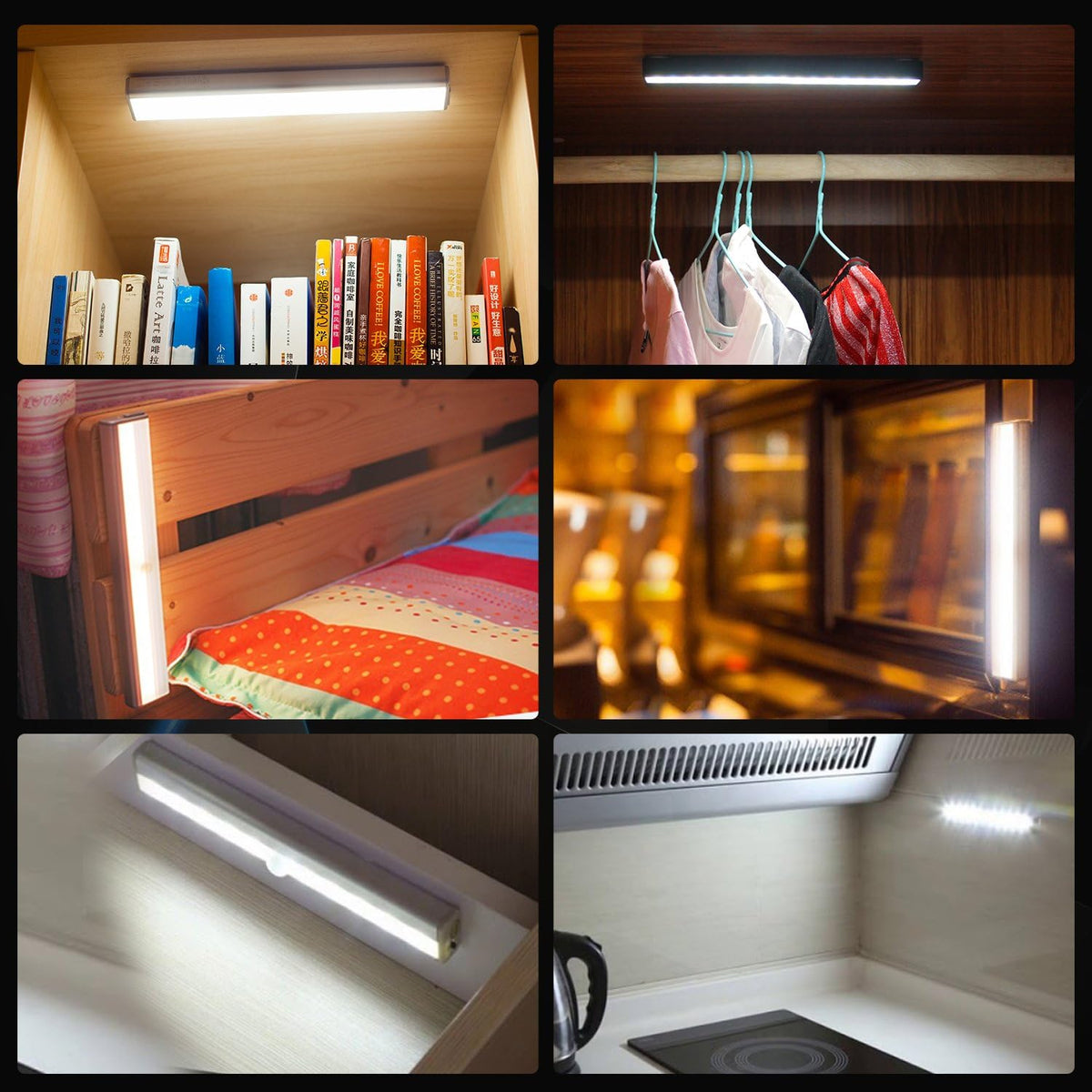 Motion Sensor Closet Lights 3PCS Cabinet Light DIY Stick-on Anywhere Portable 10LED Wireless Cabinet Night/Stairs Light Bar Safe Lights with Magnetic Strip-Cool White, 2 Years Warranty