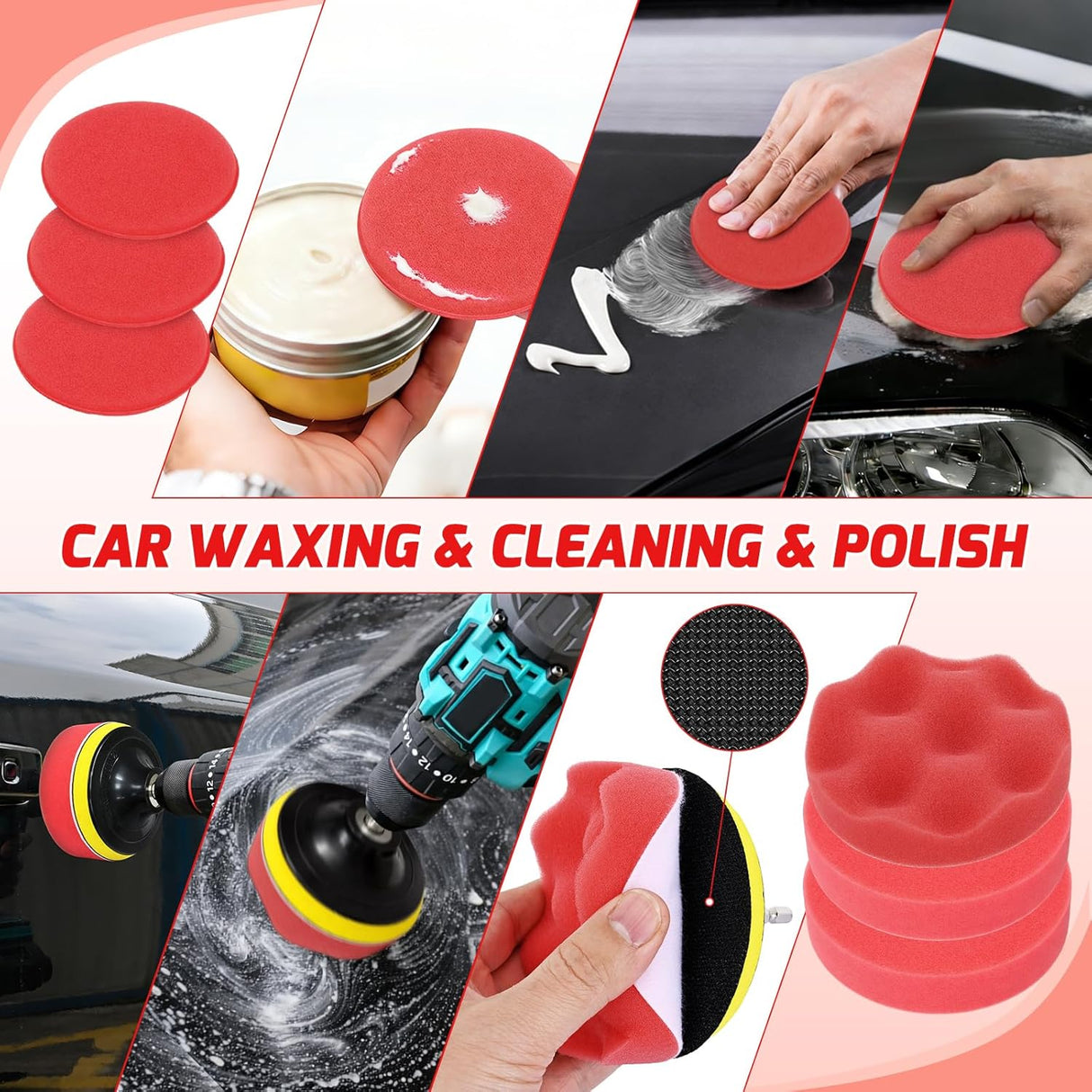 Automotive Tools 52PCS Car Detailing Kit Auto Cleaning Tools Wash Set with Storage Carry Bag Home Use for Interior Exterior Deep Clean Polish Car Care Windshield Dashboard Seat Air Vents Wheels Tires, Red
