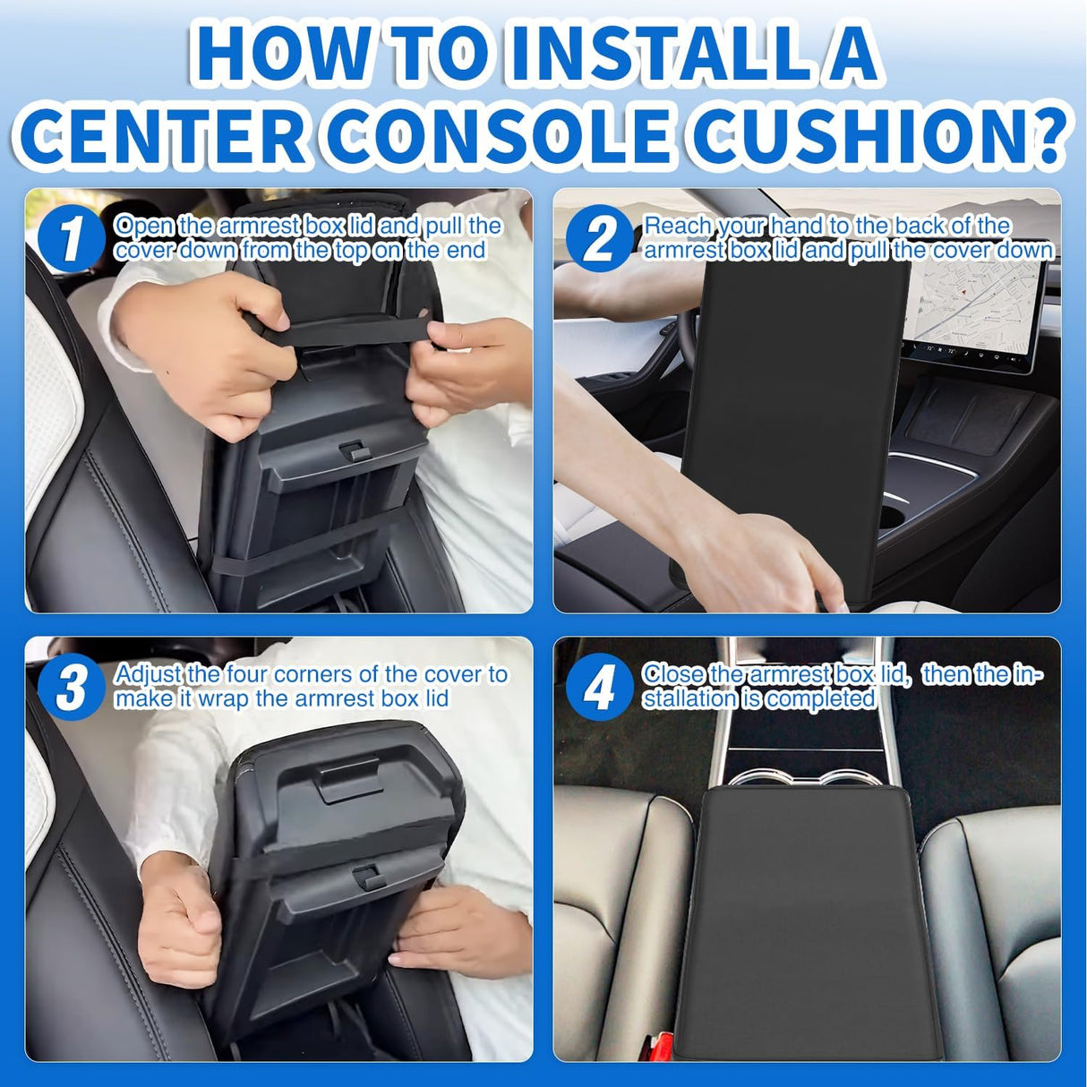 Center Console Cover Fit for 2017-2023 Tesla Model 3 2020 2021 2022 2023 Model Y PVC Leather Middle Console Cover Tesla Model 3/Y Car Center Console Cushion Pad Car Armrest Box Cover-Black